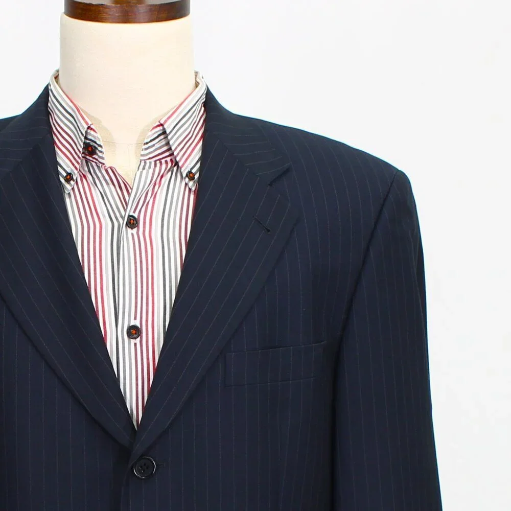 Hugo Boss 42L Navy Stripe 3-Button Wool Sport Coat Blazer Jacket P293